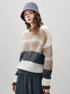 COMOBOCA Women's Mohair Striped Round Neck Sweater