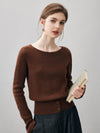 COMOBOCA Coffee 100% Cashmere Women's Round Neck Button Ribbed Knit Sweater