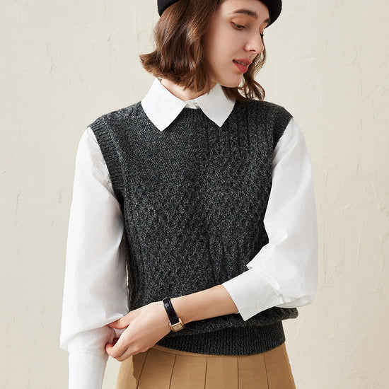 COMOBOCA Dark Gray 100% Cashmere Women's Knitted Sleeveless Sweater Vest