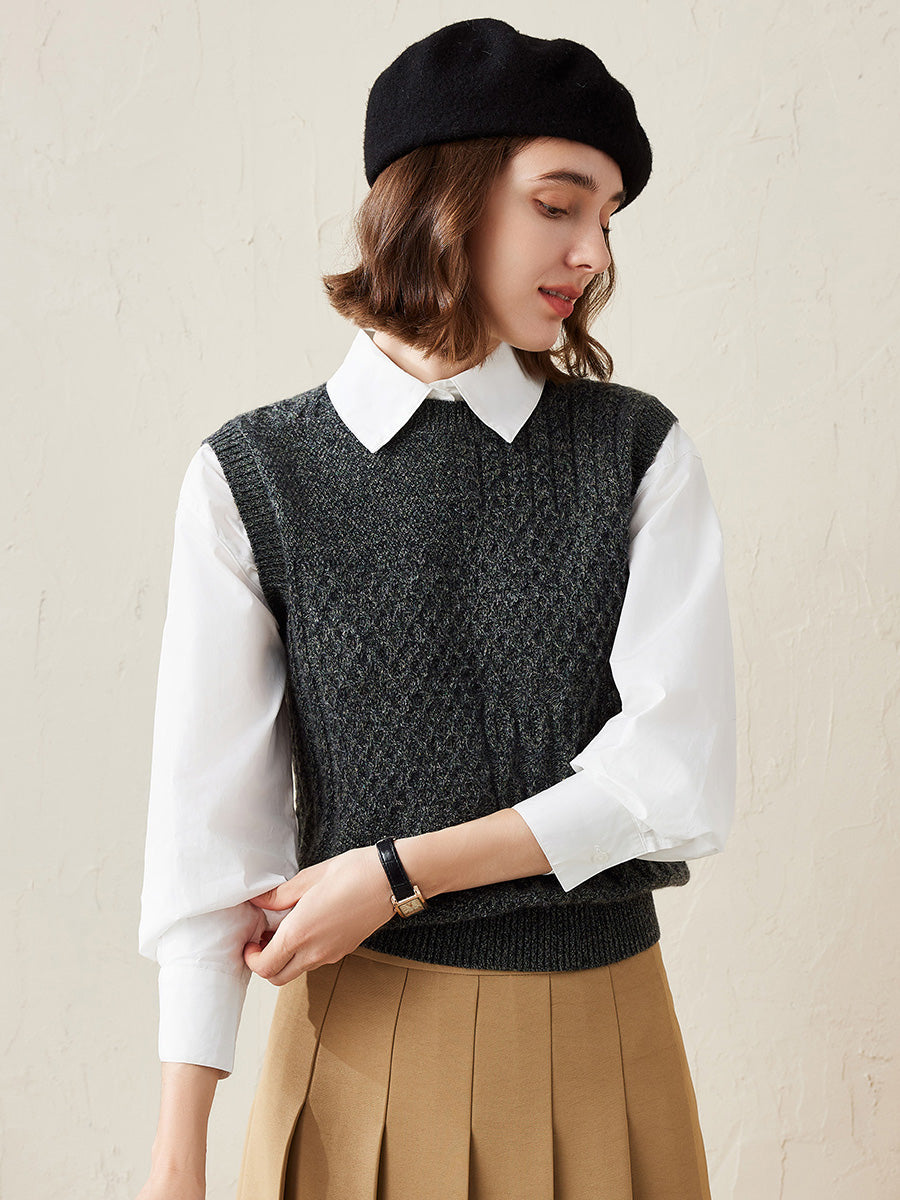 COMOBOCA Dark Gray 100% Cashmere Women's Knitted Sleeveless Sweater Vest