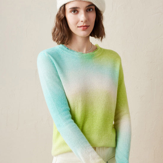 COMOBOCA Green 100% Cashmere Women's Gradient Ombre Sweater
