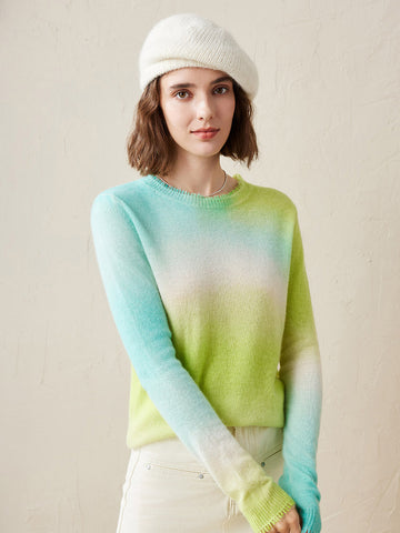 COMOBOCA Green 100% Cashmere Women's Gradient Ombre Sweater