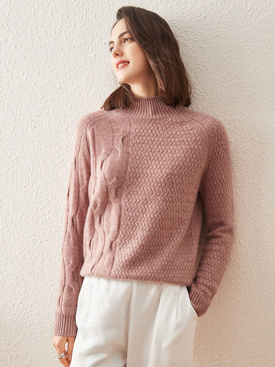 COMOBOCA XS ROSY 100% Cashmere Women's Mock Neck Knit Sweater