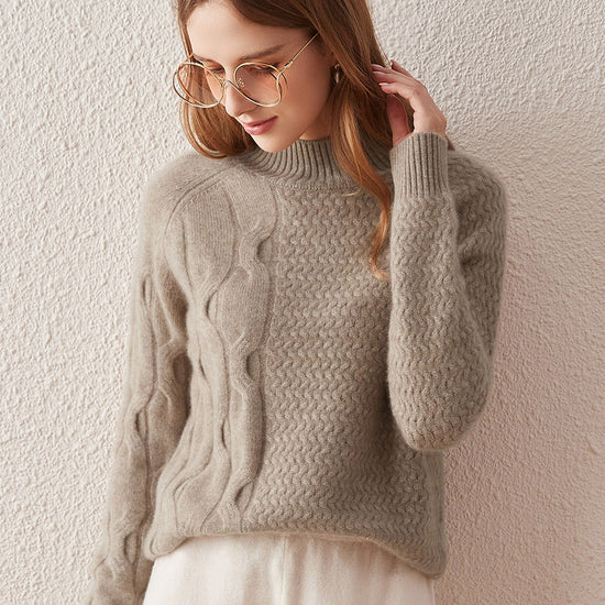 COMOBOCA 100% Cashmere Women's Mock Neck Knit Sweater