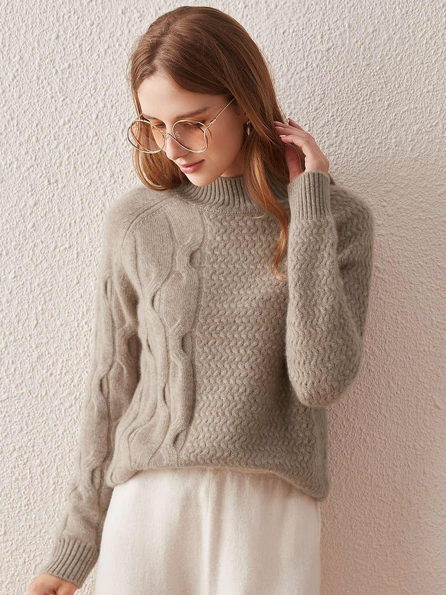 COMOBOCA 100% Cashmere Women's Mock Neck Knit Sweater