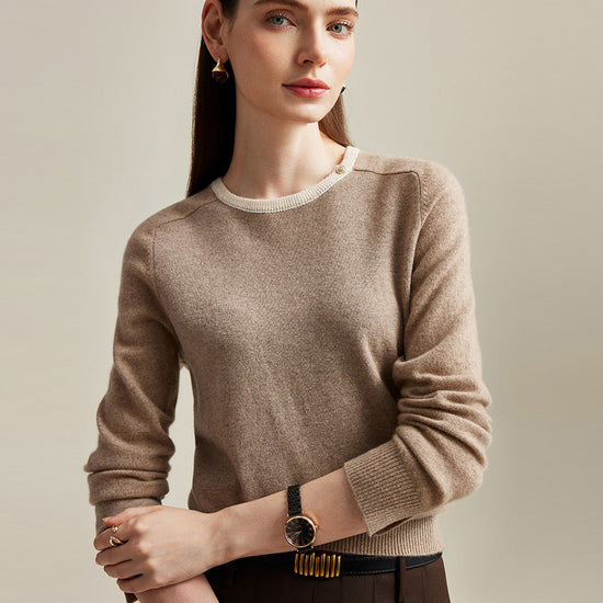 COMOBOCA 100% Cashmere Women's Button-Accent Sweater