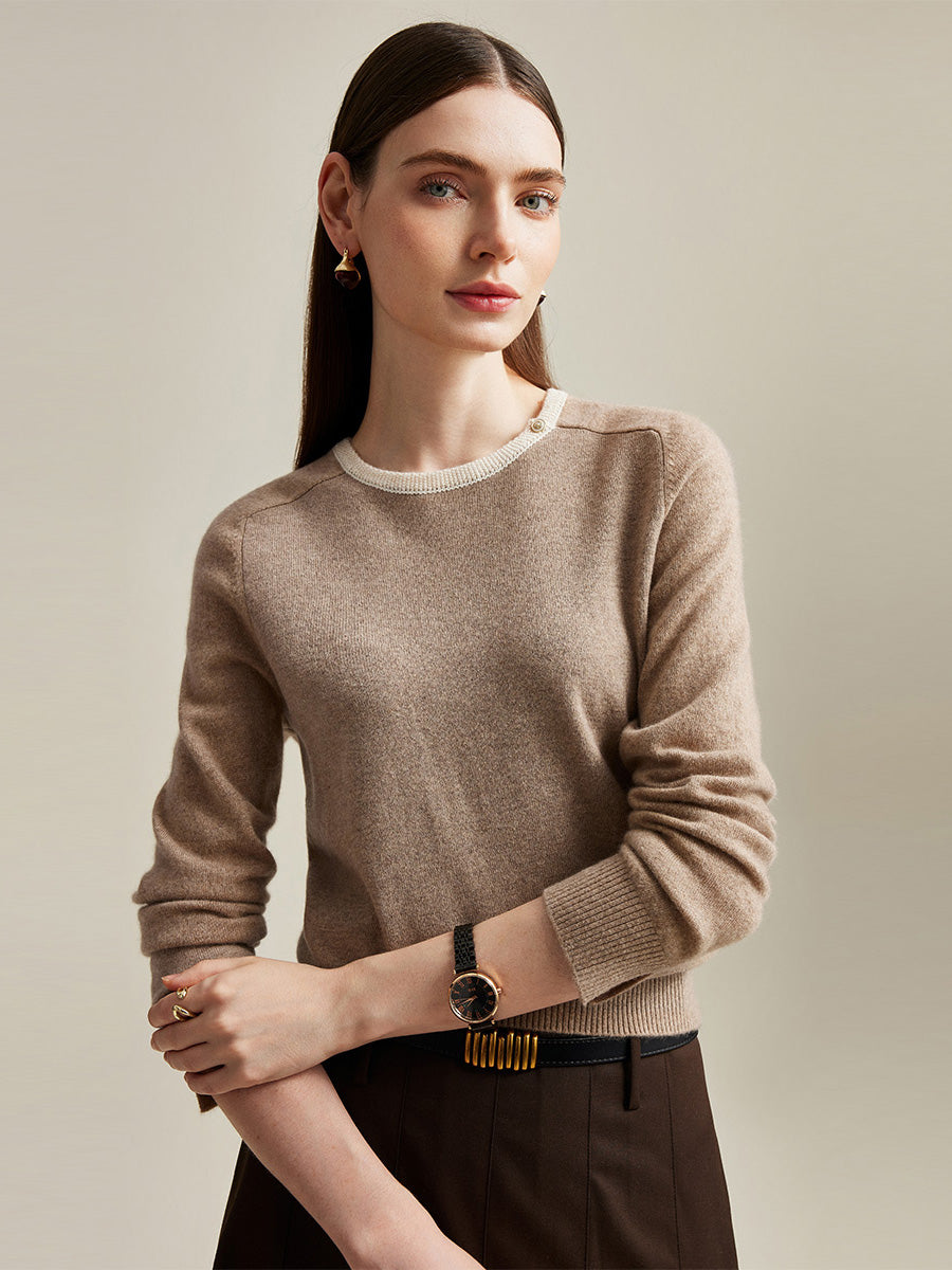 COMOBOCA 100% Cashmere Women's Button-Accent Sweater