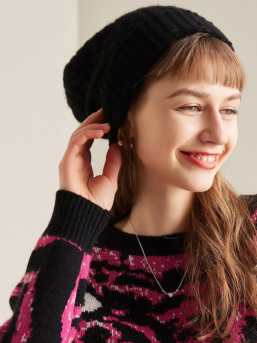 COMOBOCA 100% Cashmere Cable Slouchy Beanie