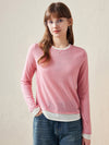 COMOBOCA Pink 100% Wool Chic Layered Look Sweater for Women