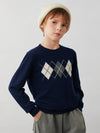COMOBOCA 100% Wool Kids' Argyle Pattern Round Neck Sweater
