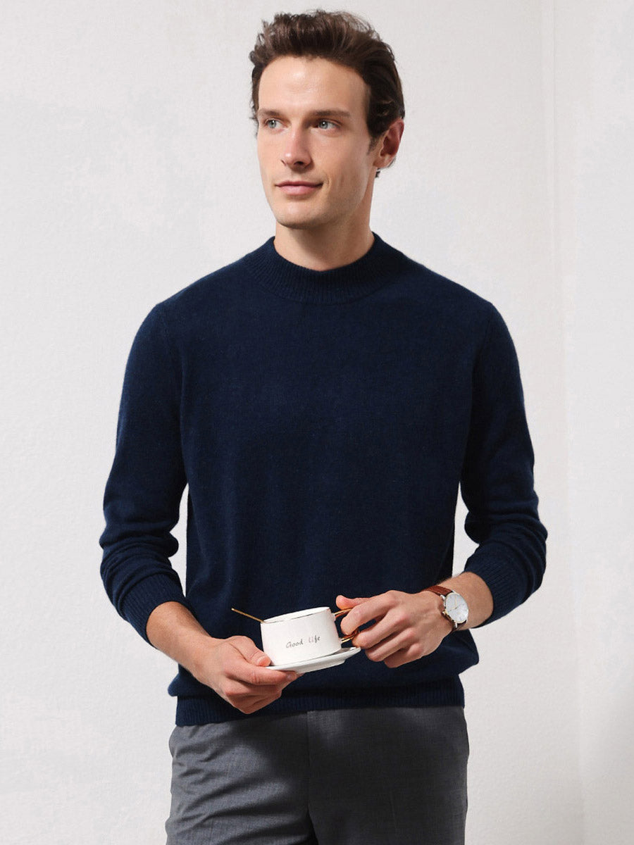 COMOBOCA HEAVY BLUE 100% Cashmere Men's Mock Neck Knit Sweater