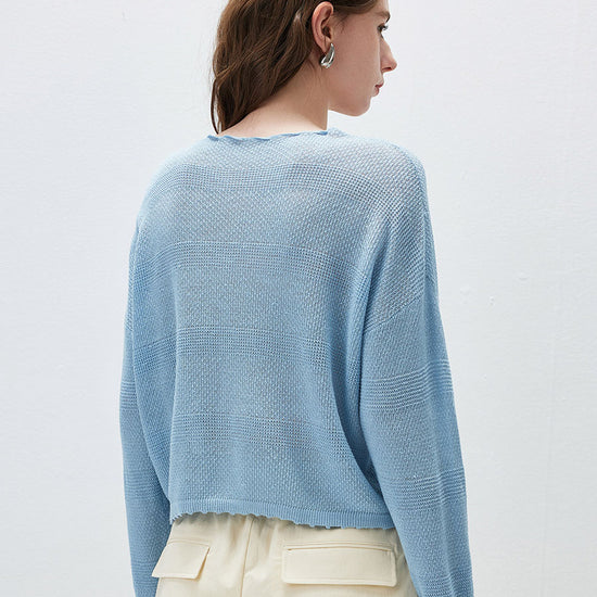 COMOBOCA Women's Tie-Neck Waffle Knit Top