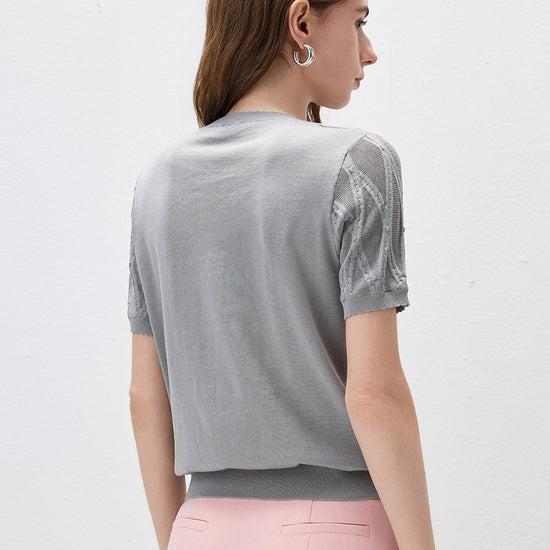 COMOBOCA Women's Heart Appliques Diamond Knit Top