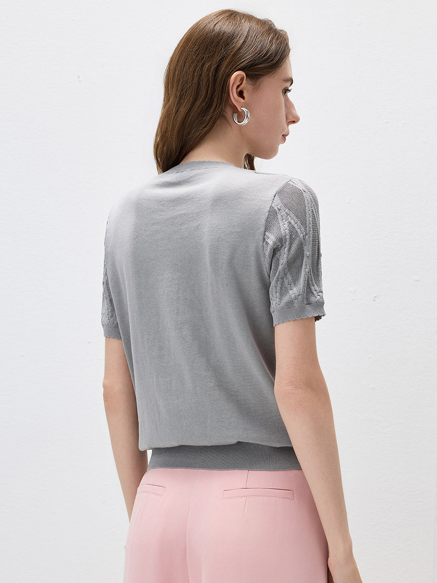 COMOBOCA Women's Heart Appliques Diamond Knit Top