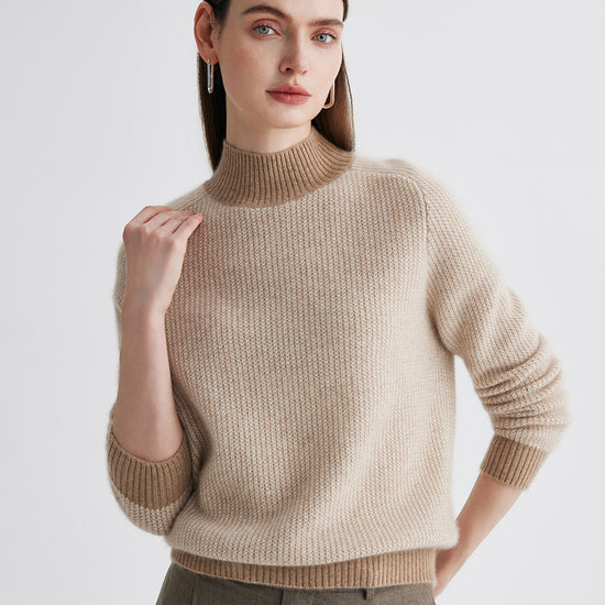 COMOBOCA 100% Cashmere Women's Mock Neck Knit Sweater