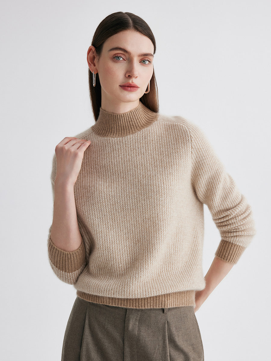 COMOBOCA 100% Cashmere Women's Mock Neck Knit Sweater