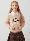 COMOBOCA Light Pink 100% Wool Kids' Panda Pattern Round Neck Sweater