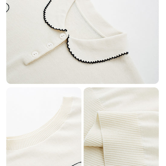 COMOBOCA Women's Embroidered Collared Knit T-Shirt