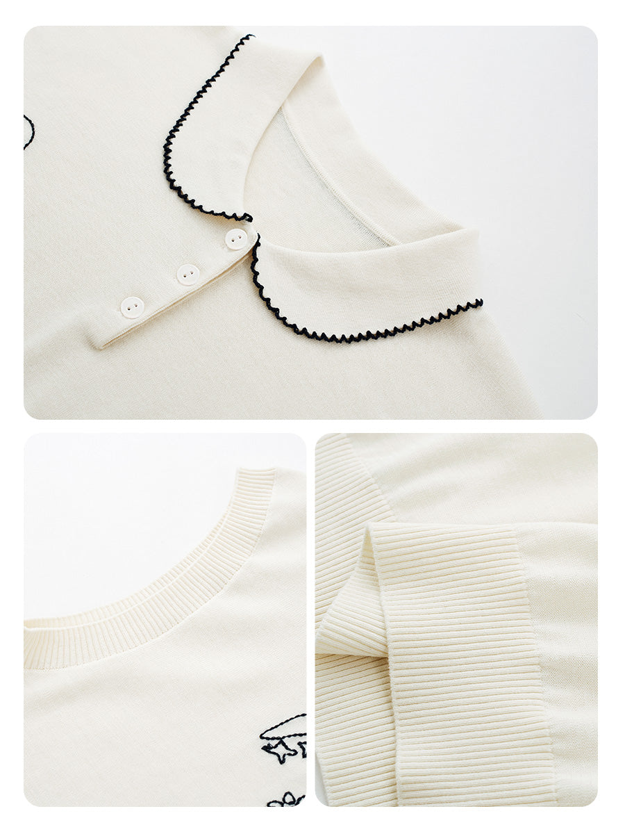 COMOBOCA Women's Embroidered Collared Knit T-Shirt