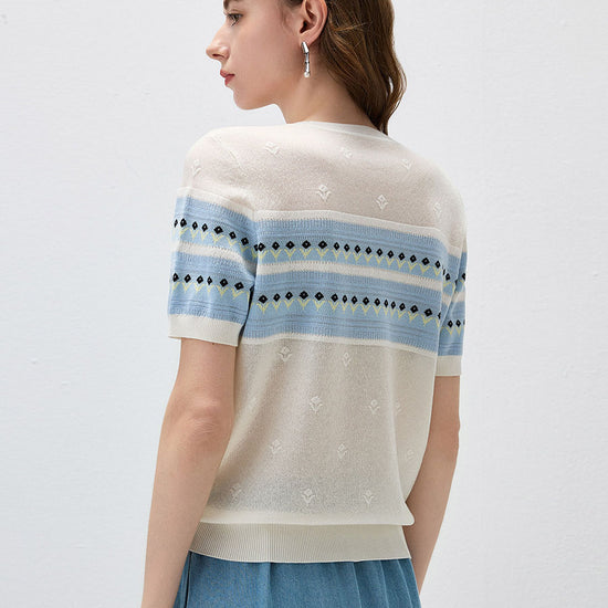 COMOBOCA Women's Fair Isle Striped Knit Top