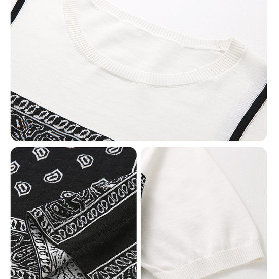 COMOBOCA Women's 2-in-1 Bandana Print Knit Top