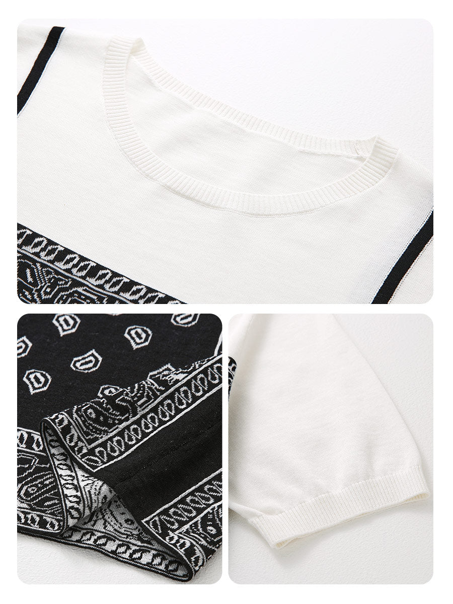 COMOBOCA Women's 2-in-1 Bandana Print Knit Top