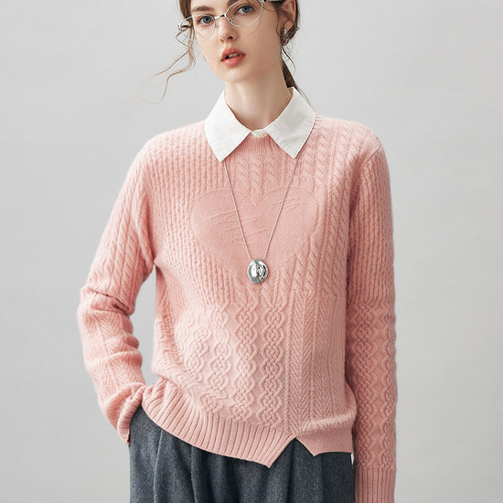 COMOBOCA 100% Cashmere Women's Cable Heart Patterned Knit Sweater