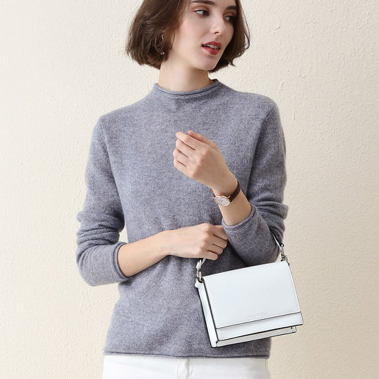 COMOBOCA LIGHT GREY 100% Cashmere Women's Round Neck Knit sweater