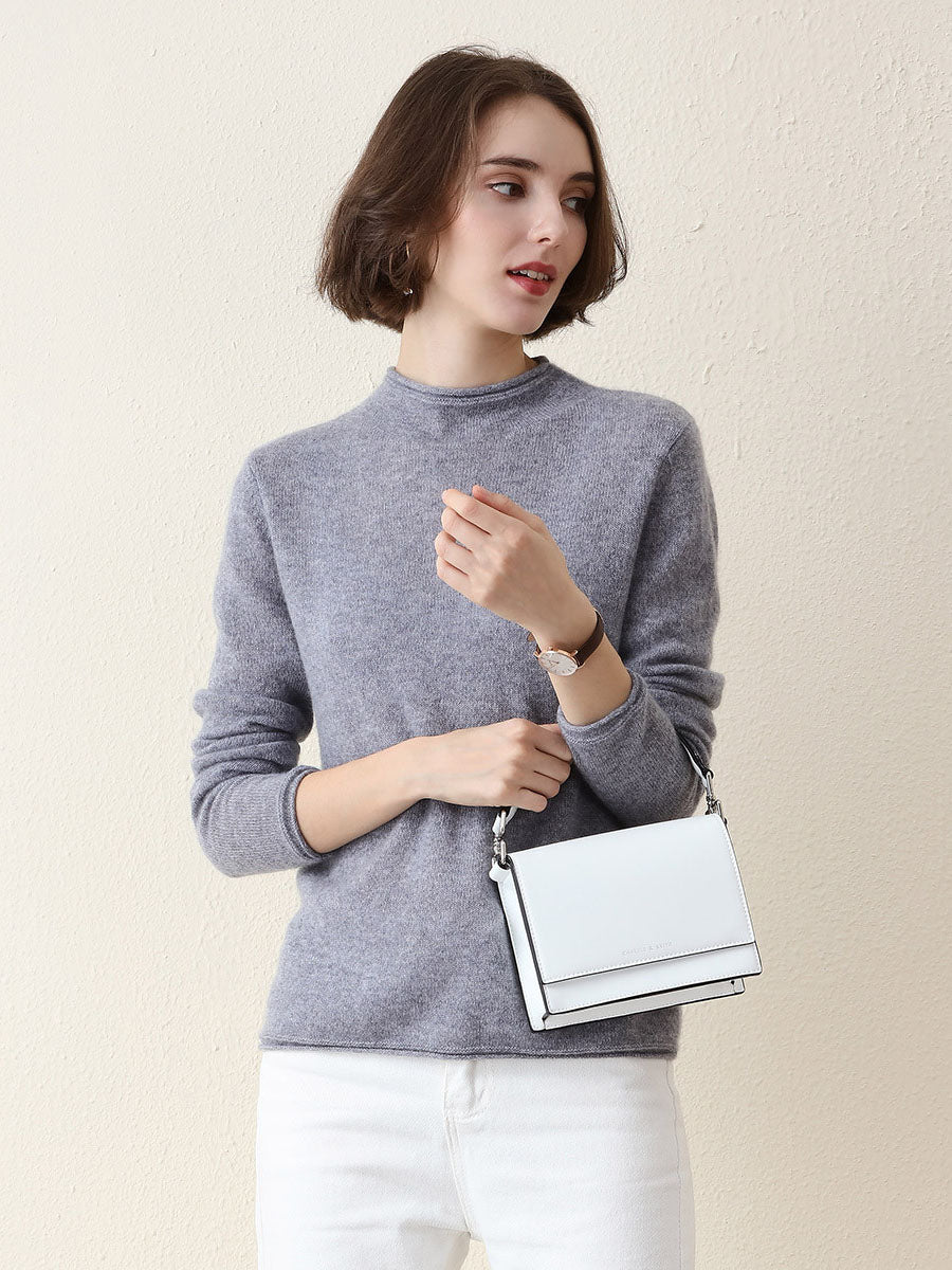 COMOBOCA LIGHT GREY 100% Cashmere Women's Round Neck Knit sweater