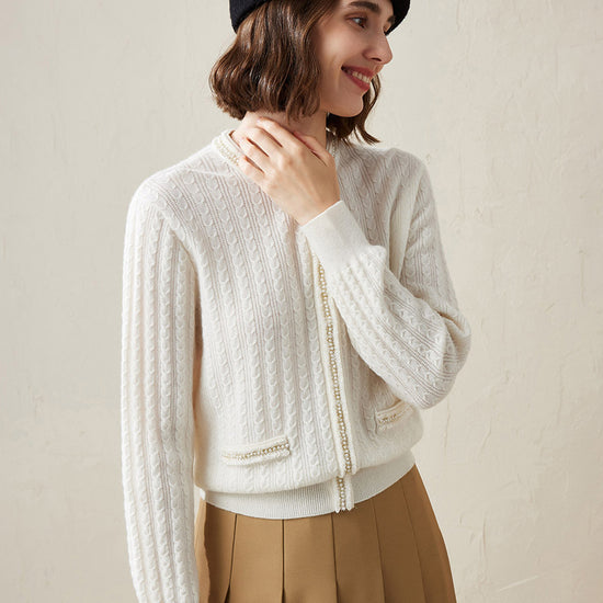 COMOBOCA 100% Cashmere Women's Pocket Faux Cardigan Sweater