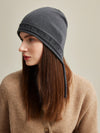 COMOBOCA Charcoal 100% Cashmere Women's Knit Beanie with Ties
