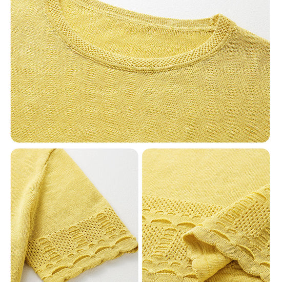 COMOBOCA Women's Scalloped Lace Trim Knit T-Shirt