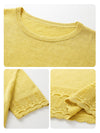 COMOBOCA Women's Scalloped Lace Trim Knit T-Shirt