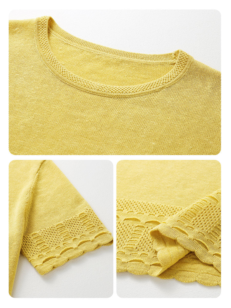 COMOBOCA Women's Scalloped Lace Trim Knit T-Shirt