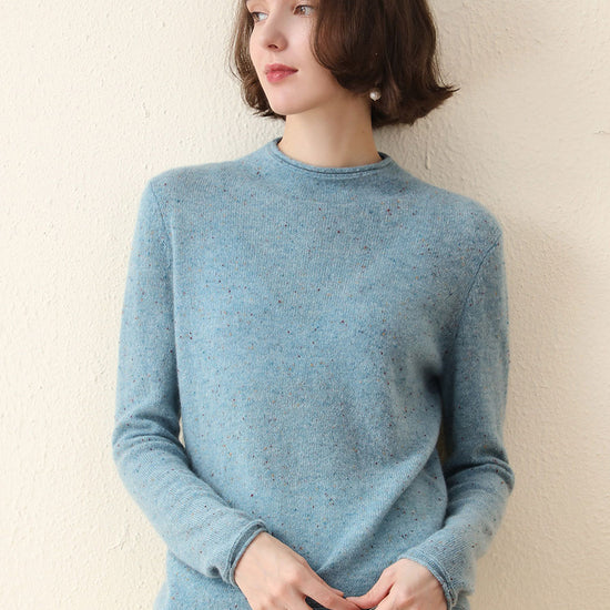 COMOBOCA LIGHT BLUE 100% Cashmere Women's Round Neck Knit sweater