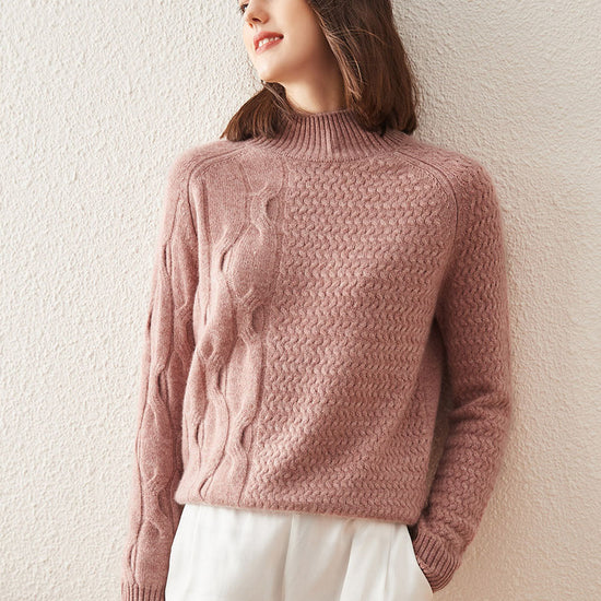 COMOBOCA ROSY 100% Cashmere Women's Mock Neck Knit Sweater