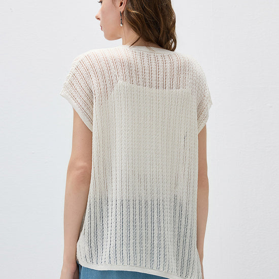 COMOBOCA Women's Openwork Side Slit Knit Top