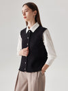 COMOBOCA 100% Wool Women's Button Down Frayed Hem Knit Vest