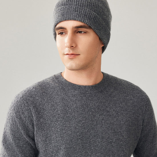 COMOBOCA 100% Wool Men's Ribbed Knit Beanie