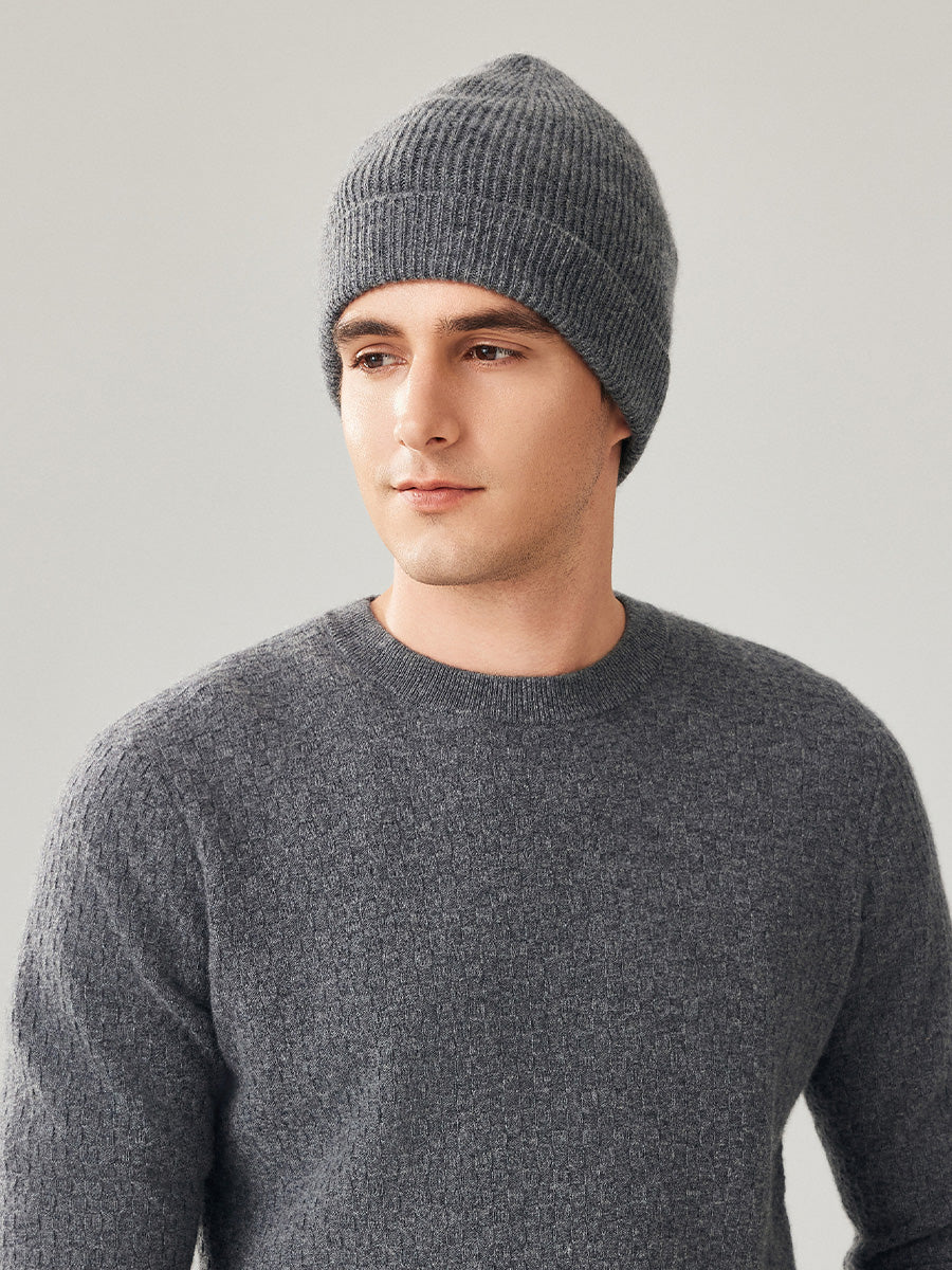 COMOBOCA 100% Wool Men's Ribbed Knit Beanie