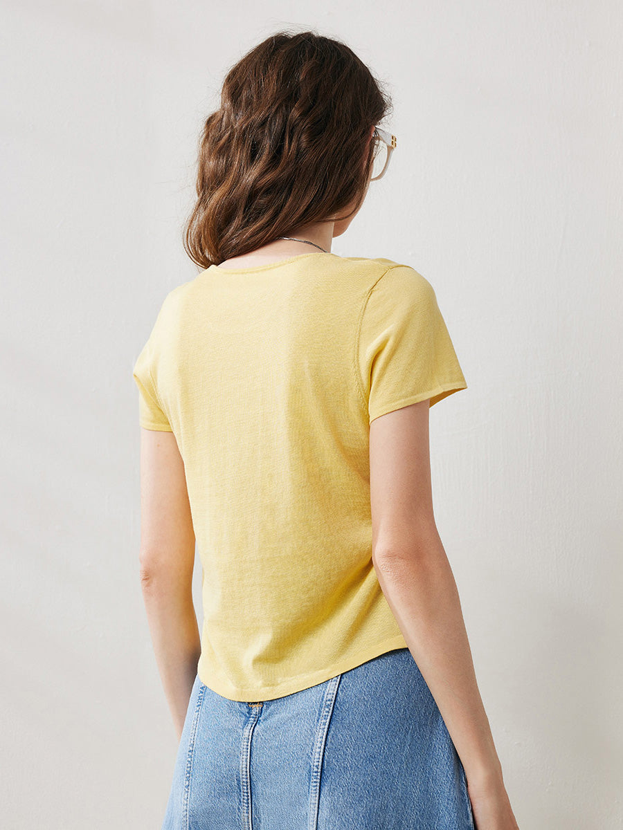COMOBOCA Women's Round Neck Knit T-Shirt