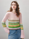 COMOBOCA Women's Rainbow Striped Flared Sleeve Sweater