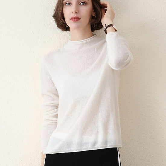 COMOBOCA WHITE 100% Cashmere Women's Round Neck Knit sweater