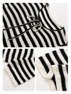 COMOBOCA Women's Tie-Neck Striped Knit T-Shirt