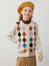 COMOBOCA 100% Wool Kids' Colorful Buttons Argyle Cardigan