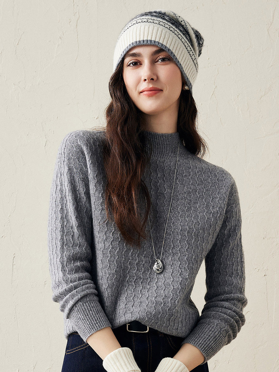 COMOBOCA Multicolor 100% Cashmere Women's Nordic Knit Beanie