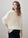 COMOBOCA Women's Mohair Sheer Knit Round Neck Sweater
