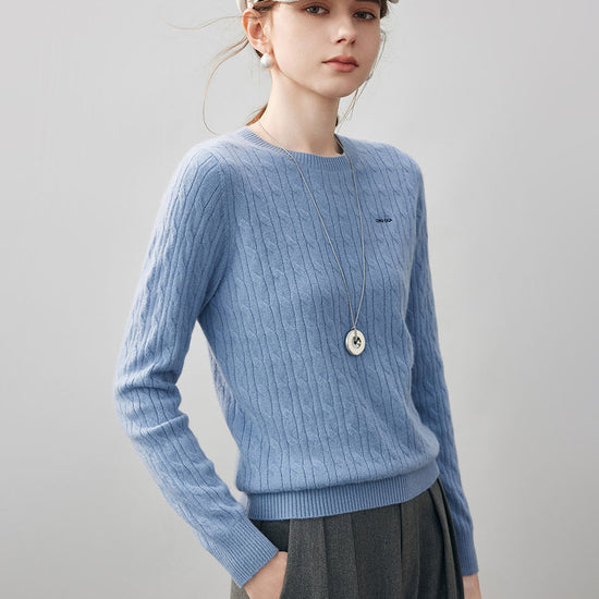 COMOBOCA 100% Cashmere Women's Cable Round Neck Knit Sweater