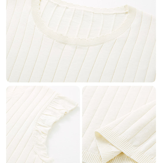 COMOBOCA Women's Ruffled Cap Sleeve Ribbed Knit Blouse