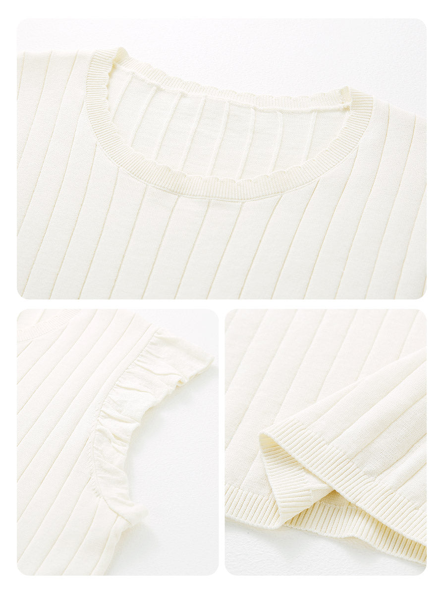 COMOBOCA Women's Ruffled Cap Sleeve Ribbed Knit Blouse